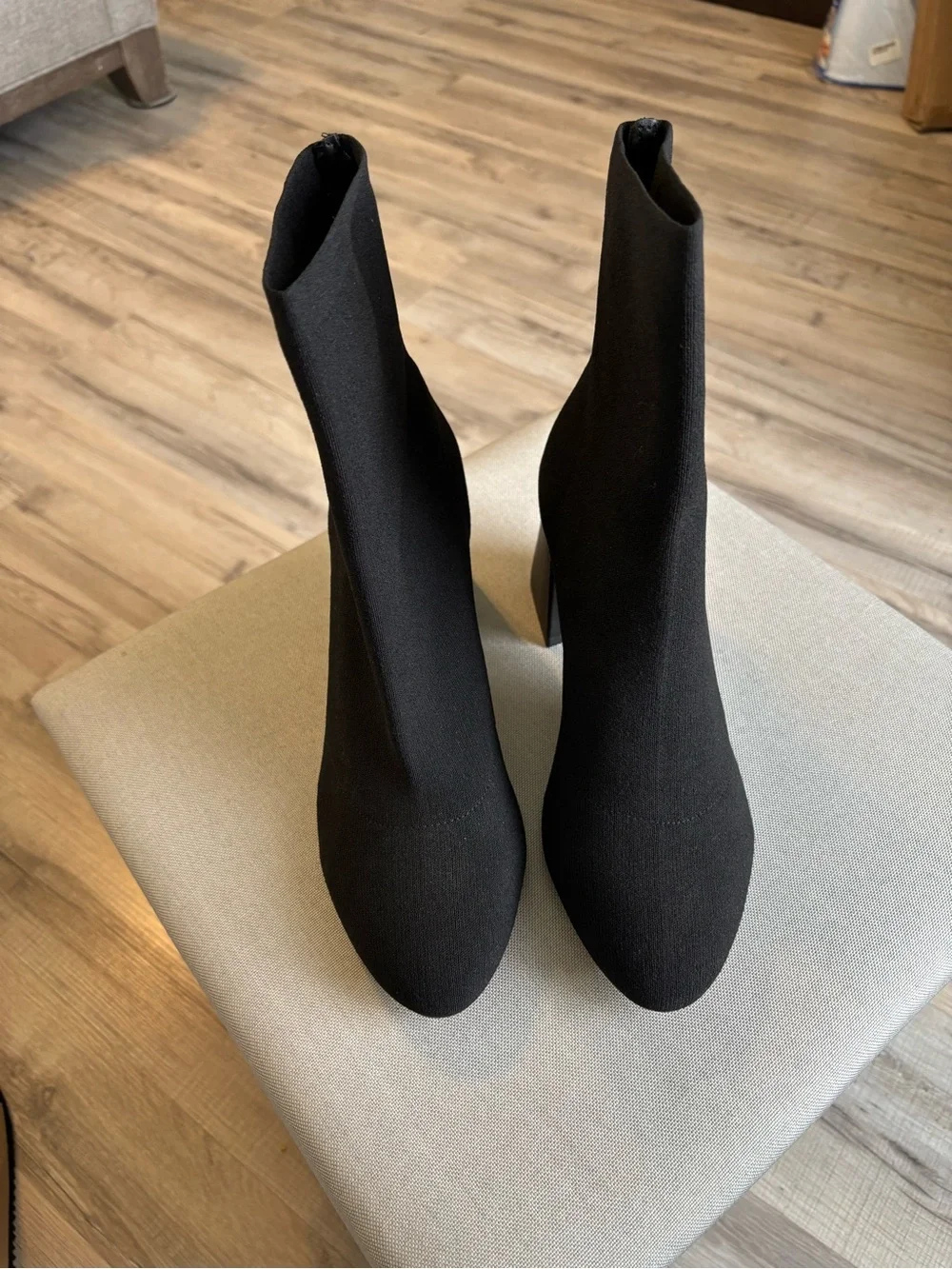 Aldo Black Stretch Knit Sock Booties with Block Heel